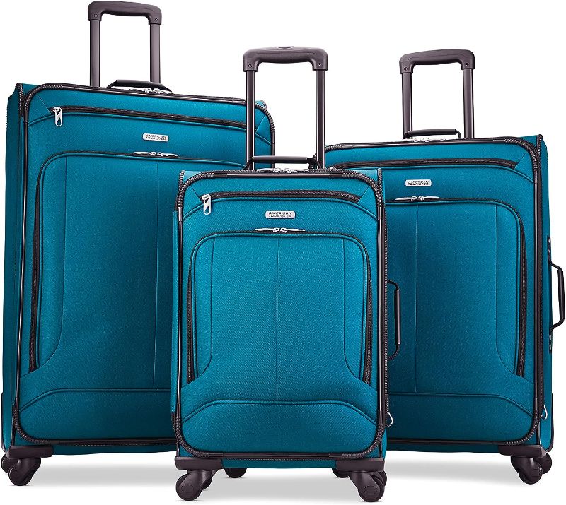 Photo 1 of American Tourister Pop Max Softside Luggage with Spinner Wheels, Teal, 3-Piece Set (21/25/29)
