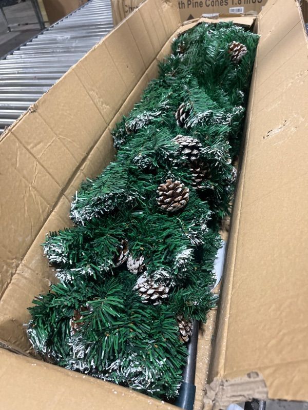 Photo 2 of 6.9FT Artificial Christmas Tree with Pine Cones by youmipets, Snowy Xmas Tree Perfect for Home, Shops and Holiday Decoration, Green/White