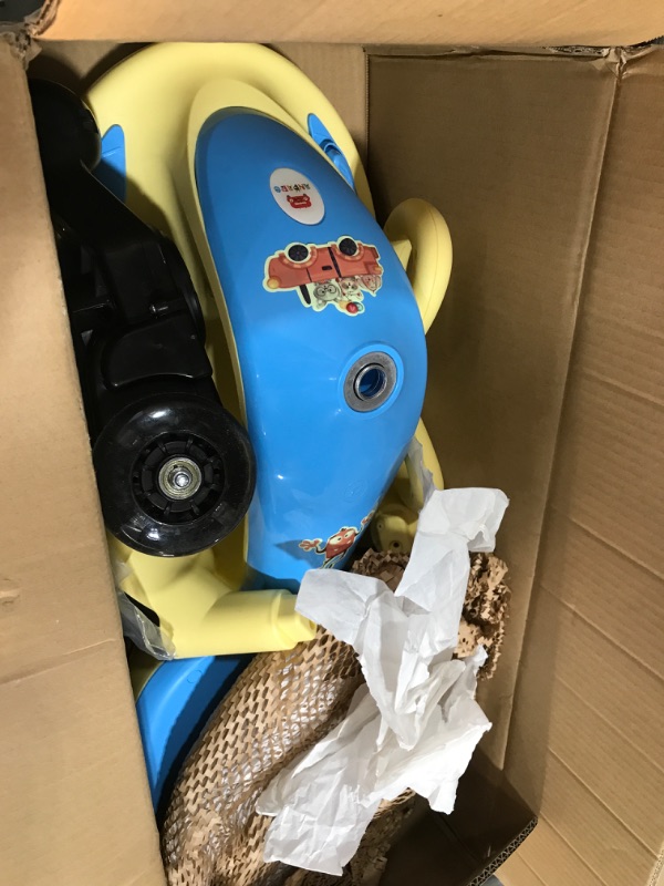 Photo 3 of Electric Wiggle Car with Pedal, ANPABO 2 in 1 Wiggle Car Ride on Toy with DIY Stickers, Light Up PU Wheels, Music Player, Anti-Rollover Structure, Battery Powered Car for Kids 3 Years+, Yellow+Blue