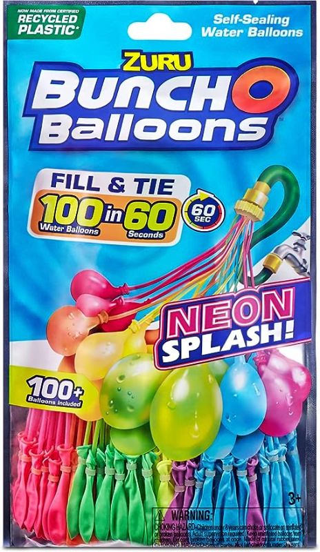 Photo 1 of Bunch O Balloons Neon (3 Bunches) by ZURU, 100+ Rapid-Filling Self-Sealing Neon Colored Instant Water Balloons for Outdoor Family, Friends, Children Summer Fun (3 Bunches, 100 Balloons)
