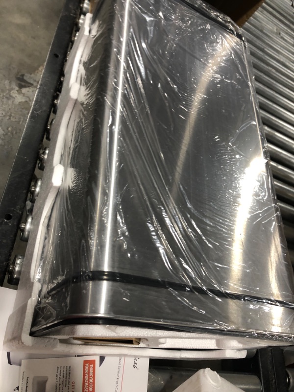 Photo 1 of **MISSING CHARGER, USE AS NORMAL TRASH CAN** iTouchless 13 Gallon Sensor Trash Can Battery-Free Automatic Bin with Odor Filter, for Kitchen and Office, Black and Stainless Steel, **MISSING CHARGER, USE AS NORMAL TRASH CAN** 