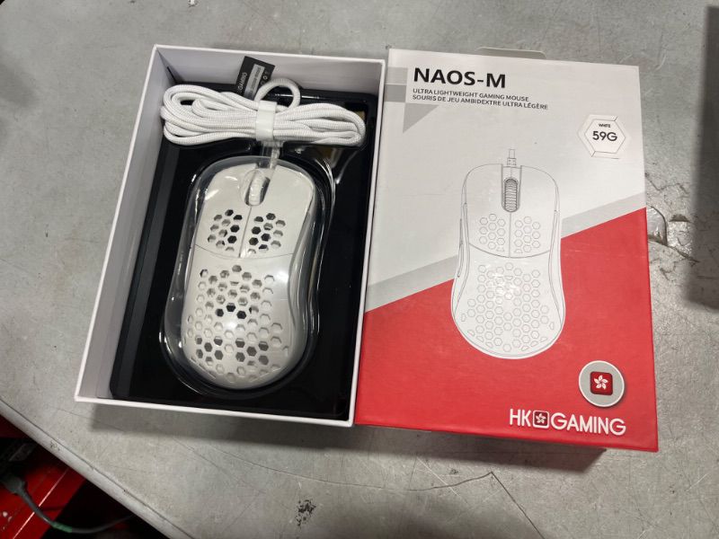 Photo 2 of HK GAMING NAOS M Ultra Lightweight Honeycomb Shell Ambidextrous Wired RGB Gaming Mouse 12 000 cpi | 7 Buttons | 59 g (Naos-M, White) Medium | Naos-M White