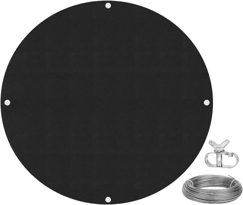 Photo 1 of 12ft Round Pool Cover Solar Pool Cover for Above-Ground Pool and Hot Tub, UV-Resistant Waterproof Pool Cover with Steel Cable and Winch, Reduce Water Evaporation Solar Heat Retaining Cover (Black) 