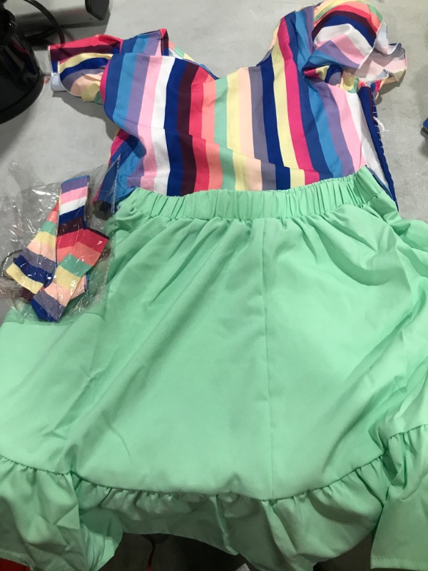 Photo 1 of blibean Girl Summer Clothes Set Color Striped Tops Solid Skirts Suit Size XL Years Old