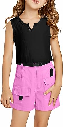 Photo 1 of blibean Girl Summer Clothes Set Tops Belt Cargo Pants Size L Years Old