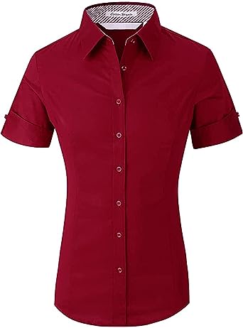 Photo 1 of Deer Lady Womens Short Sleeve Basic Button Down Shirt Stretch Work Dress Shirt LPSKU Size S