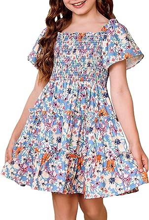 Photo 1 of blibean Tween Girl Elegant Summer Boho Dress Gradient Printed 6-7 Years