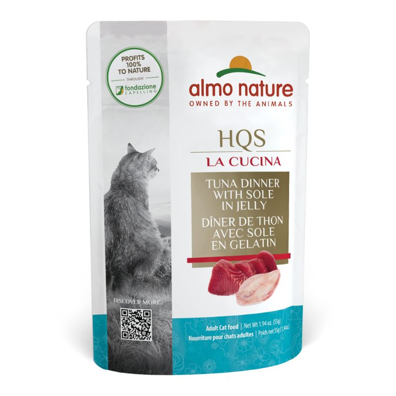 Photo 1 of (12 Pack) Almo Nature HQS La Cucina Tuna Dinner with Sole in Jelly Grain Free Wet Cat Food Pouches 1.97oz. Pouches - EXP - 8 - 2024 
