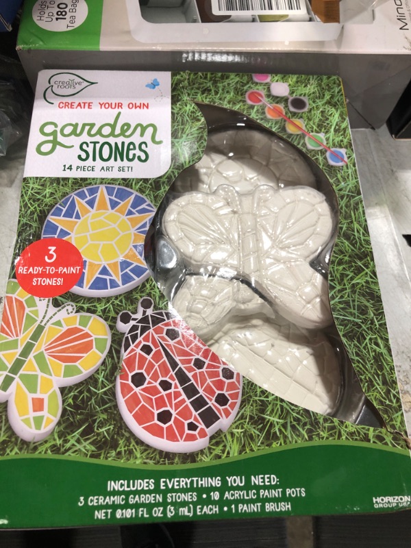 Photo 2 of Creative Roots Mosaic Butterfly, Ladybug, & Sun Stepping Stone, Includes 3-Pack 4.5-Inch Ceramic Stepping Stone & 6 Vibrant Paints, Paint Your Own Stepping Stone, DIY Stepping Stone for Kids Ages 8+ Pack of 3 Toy