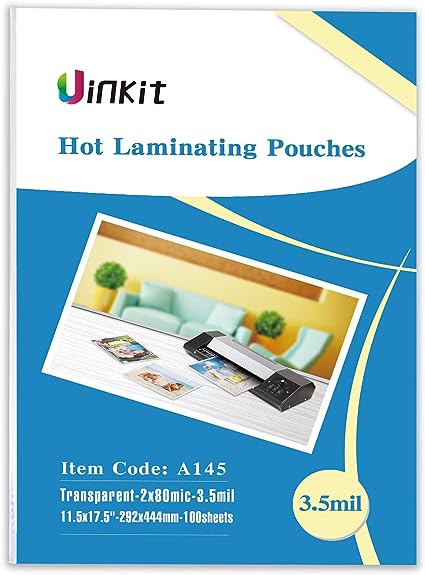 Photo 1 of Uinkit Hot Thermal Laminating Pouches 100 Pack Laminator Sheets 11.5x17.5 Laminating Sheets 3.5Mil for Sealed 11x17 Inches Document,Rounded Corner

