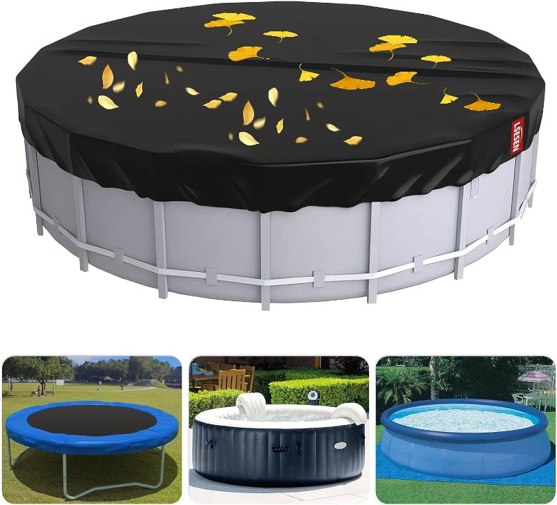 Photo 1 of 15 FT Pool Cover for Above Ground Pool Cover Dollar Dust Pool Cover Protector with Drawstring Design Waterproof and Dustproof - Black Pool Tarp Dustproof Cover. 