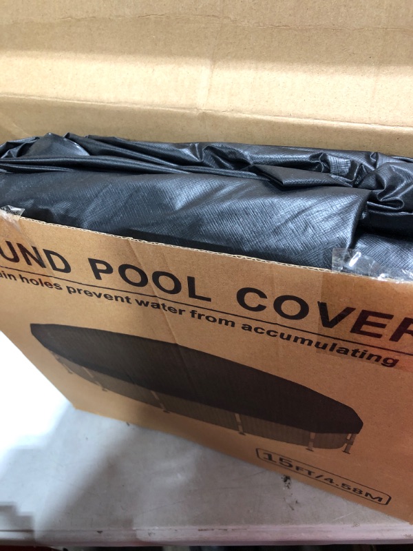 Photo 2 of 15 FT Pool Cover for Above Ground Pool Cover Dollar Dust Pool Cover Protector with Drawstring Design Waterproof and Dustproof - Black Pool Tarp Dustproof Cover. 