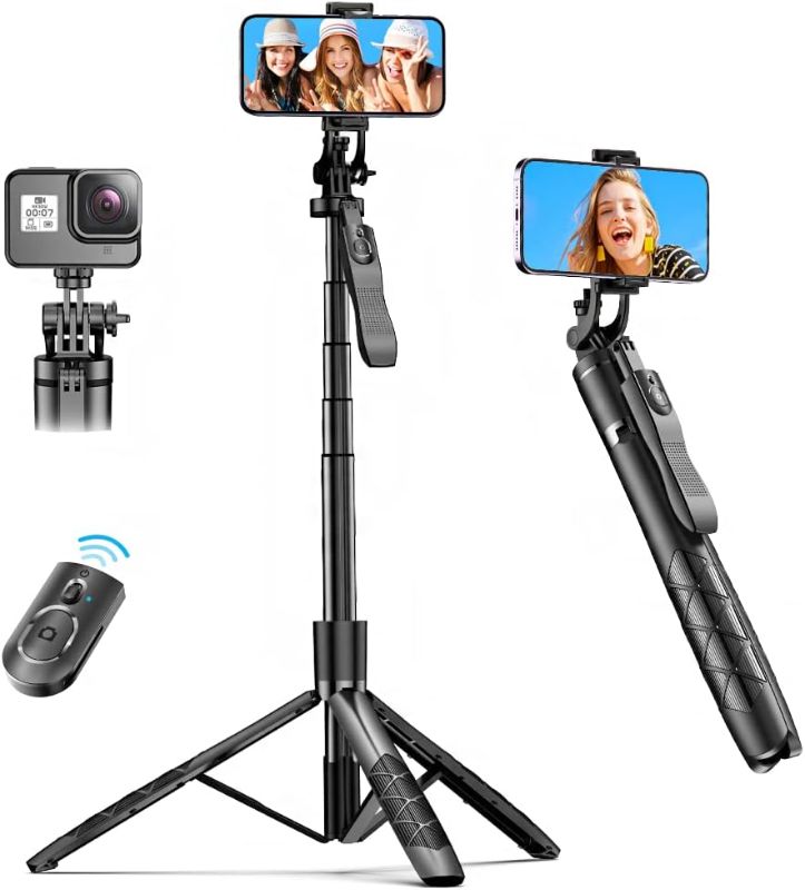 Photo 1 of 61" Selfie Stick Tripod, All in One Extendable Phone Tripod Stand with Wireless Remote 360° Rotation for iPhone and Android Phone Selfies, Video Recording, Vlogging, Live Streaming, Aluminum
