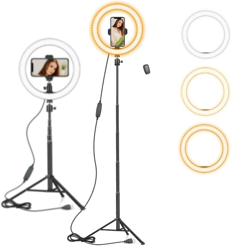 Photo 1 of 10" Ring Light with 59" Tripod Stand & Phone Holder for YouTube Video, Dimmable Led Ring Light for Camera, Video, Makeup, Selfie Photography Compatible with Smartphone
