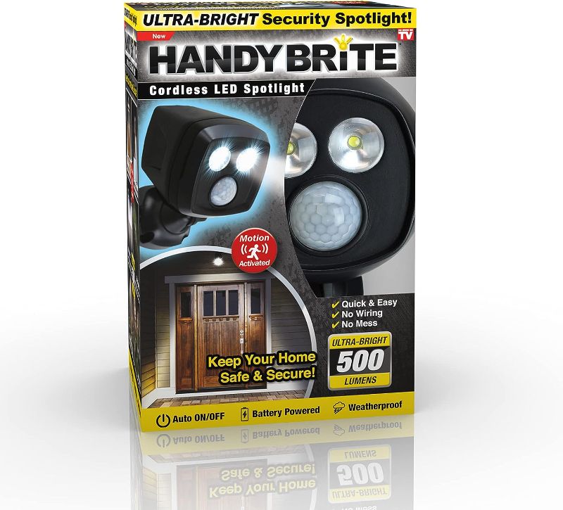 Photo 2 of Ontel Handy Brite Ultra-Bright Cordless LED Security Spotlight, 500 Lumens, Motion-Activated, Battery Powered, Weatherproof Light with Auto On/Off - Quick & Easy Set Up, No Wiring