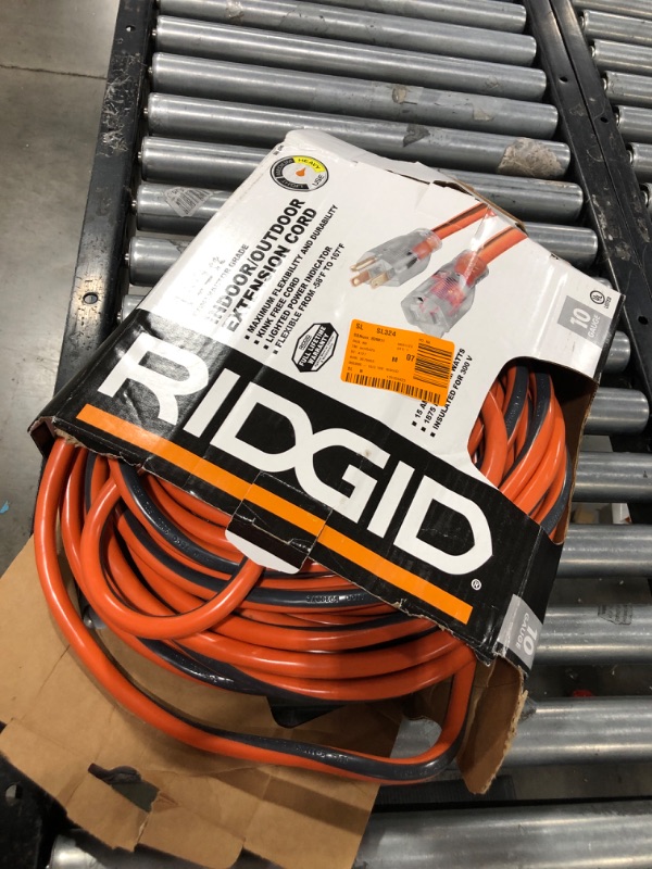 Photo 2 of 100 ft. 10/3 Heavy Duty Indoor/Outdoor SJTW Extension Cord with Lighted End, Orange/Grey