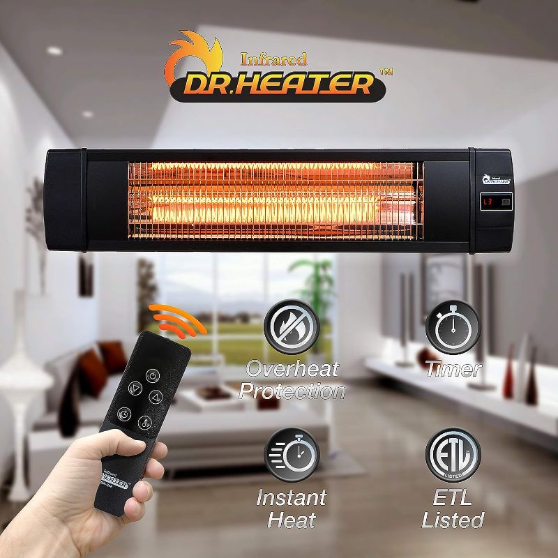 Photo 2 of Dr Infrared Heater DR-238 Carbon Infrared Outdoor Heater for Restaurant, Patio, Backyard, Garage, and Decks, Standard, Black