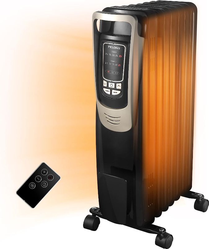 Photo 1 of PELONIS Oil Filled Radiator Heater Luxurious Champagne Portable Space Heater with Programmable Thermostat, 10H Timer, Remote Control, Tip Over&Overheating Functions, Quiet Heater for Home Office