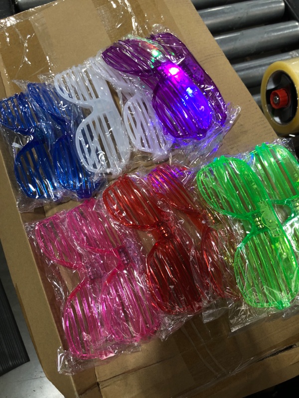 Photo 2 of 12 Pack Light Up Glasses Glow in the Dark Party Supplies for Kids Adult Birthday Valentine's Day Easter Party Favors Rave Shutter Shades Glasses Neon Flashing Toys