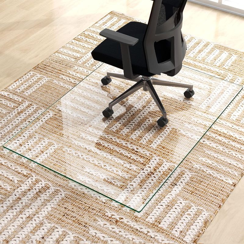 Photo 1 of  Glass Chair Mat, Tempered Glass Office Chair Mat for Carpet or Hardwood Floor - Effortless Rolling, Easy to Clean, Best for Your Home or Office Floor (46" x 53" x 1/5", Transparent)**BRING PICK UP TRUCK OR THE ROOM FOR WIDE AND LENGTH** 