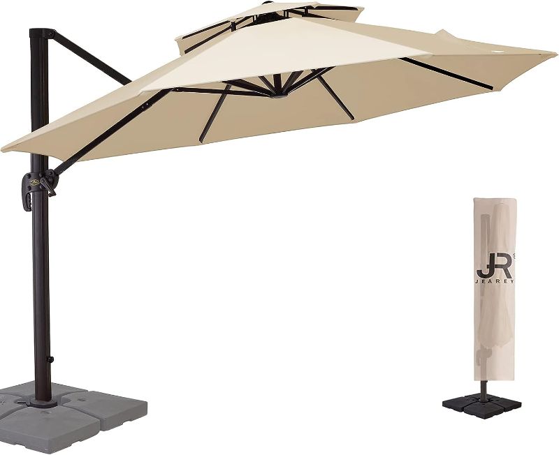 Photo 1 of 11FT Cantilever Patio Umbrellas Double Top Outdoor Umbrella Heavy Duty Offset Sun Umbrella with Umbrella Cover for Garden, Deck, Backyard and Pool, Beige