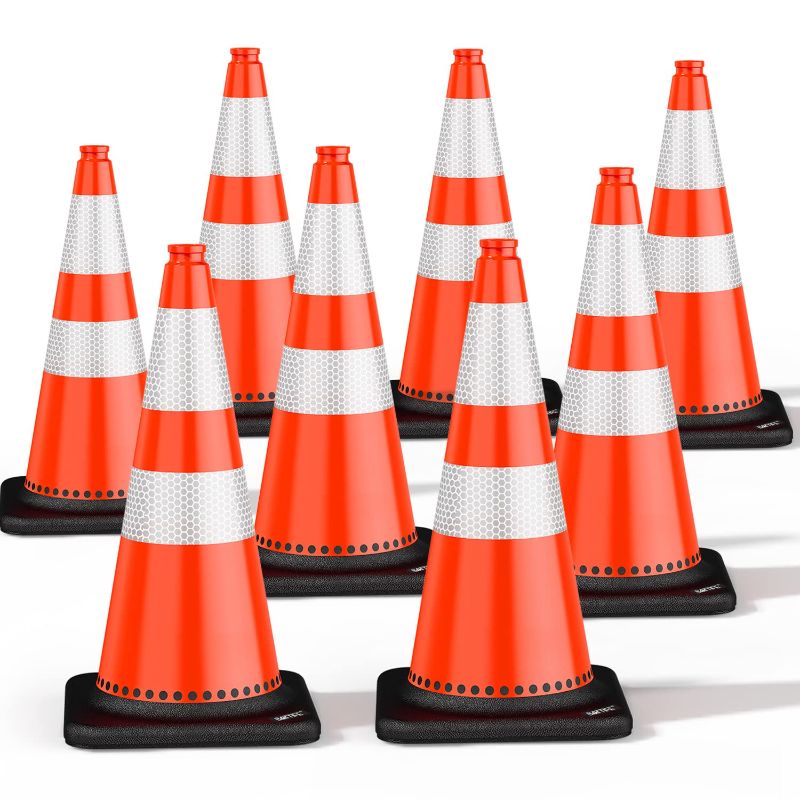 Photo 1 of (10 Pack) BATTIFE Traffic Cones 28 Inch with Black Weighted Base,Durable PVC Orange Cone for Traffic Control,Construction Events, Driveway Road Parking Lot
