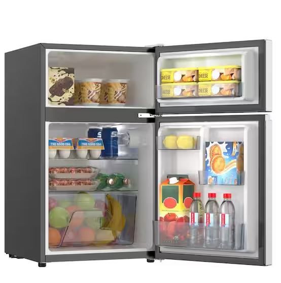 Photo 1 of 3.1 cu. ft. 2-Door Mini Refrigerator in Stainless Steel Look with Freezer,
