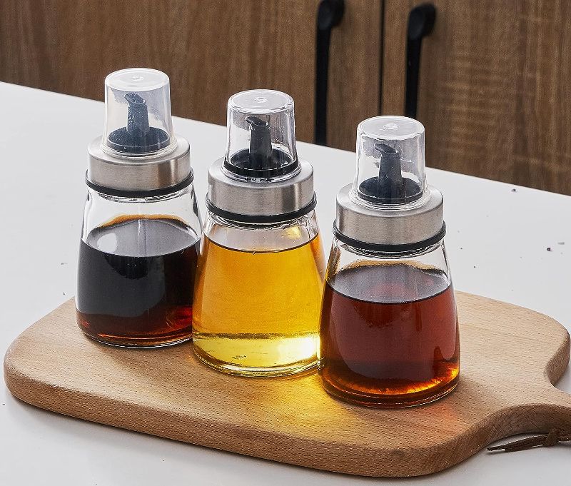 Photo 1 of [3 Pack 180ml/6 oz Airtight Olive Oil Dispenser Bottle,Oil and Vinegar Cruet Set for Kitchen and BBQ, Oil Decanter for Cooking Wine/Soy Sauce/Vinegar, Leak-Proof Spout with Dust Cap