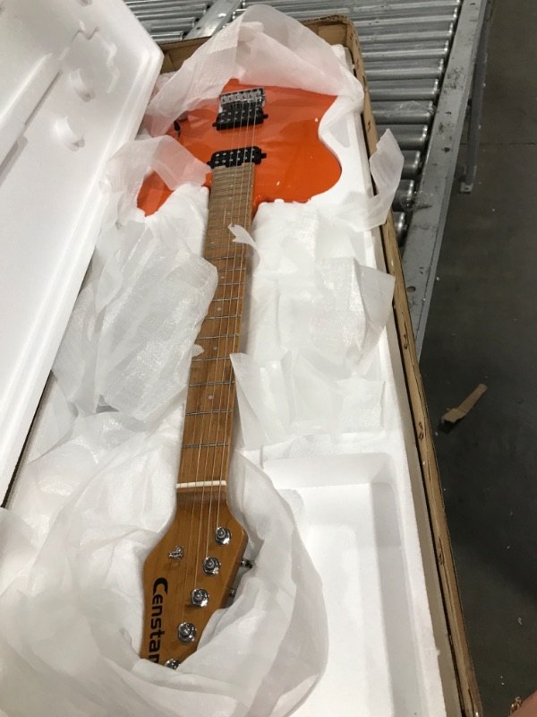 Photo 2 of Censtar Electric Guitar, Solid Electric Guitar Kit Consists of a Roasted Mahogany Body and Maple Neck,Professional/Full Size Mercury Electric Guitar for Adults. Orange