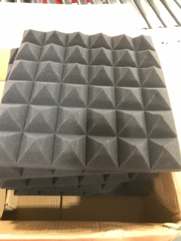 Photo 2 of 24 Pack-12 x 12 x 2 Inches Pyramid Designed Acoustic Foam Panels, Sound Proof Foam Panels Black, High Density and Fire Resistant Acoustic Panels, Sound Panels, Studio Foam for Wall and Ceiling 12 x 12 x 2 Inches 24 Pack - Black Pyramid