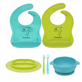 Photo 1 of Baby Bowl Plate Bib Spoon Set, Strong Suction Silicone Toddler Self Feeding Set