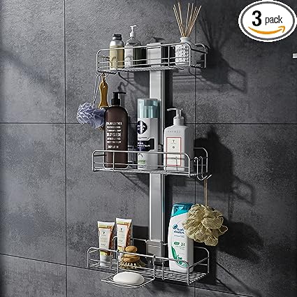 Photo 1 of 3-Pack Shower Caddy, Adhesive Shower Shelf, No Drilling Shower Organizer Movable, Rustproof Stainless Steel Shower Shelves for Inside Shower, Bathroom, Living Room, Kitchen, Toilet