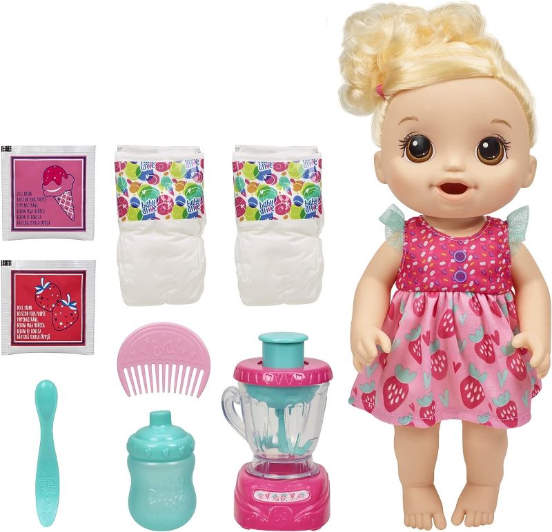 Photo 1 of Baby Alive Magical Mixer Baby Doll, Strawberry Shake, Doll with Toy Blender, Baby Doll Set for Kids 3 and Up, Blonde Hair
