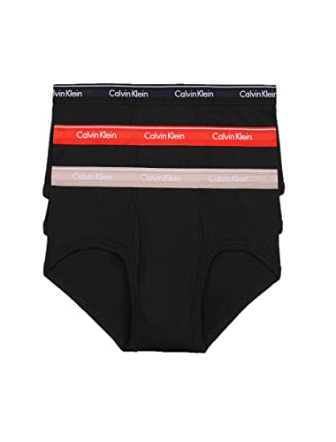 Photo 1 of Calvin Klein Men's Cotton Classics 3-Pack Brief, Black Bodies W/Summer Taupe, Fiesta, Black, Medium
