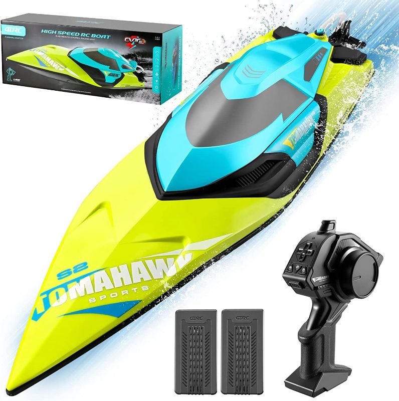 Photo 1 of 4DRC S2 High Speed RC Boats with LED Lights & 2 Batteries, 30+ mph Remote Control Boat for Pools and Lakes, Capsize Recovery, Low Battery Reminder,2.4Ghz Racing Boats for Adults Kids,Green