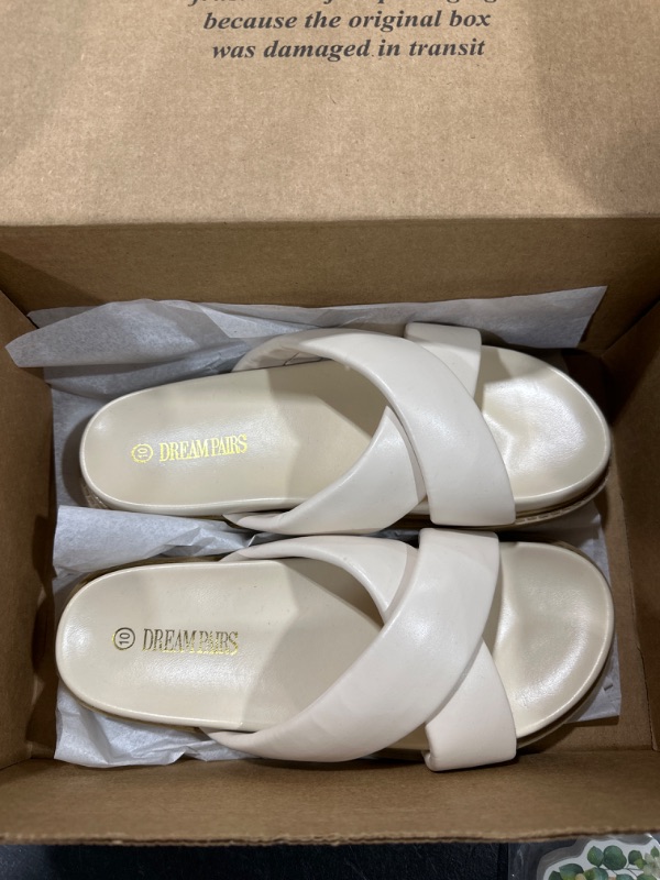 Photo 2 of DREAM PAIRS Women's Crisscross Open Toe Slide Sandals Flat Comfort Slip on Sandals SIZE 10- STOCK PHOTO FOR REFERENCE ONLY. PLEASE SEE PICTURES. COLOR OF ITEM IS IVORY