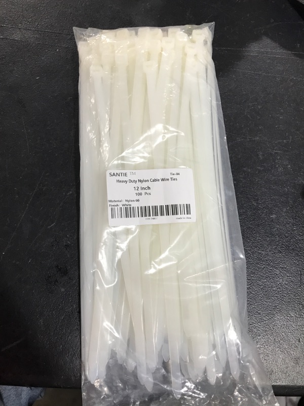 Photo 2 of 12 Inch Zip Cable Ties (100 PCS), ?W7.6mm*L300mm?120lbs Tensile Strength - Heavy Duty White, Self-Locking Premium Plastic Cable Wire Ties for Indoor and Outdoor 12" heavy white(100 PCS), 120lbs