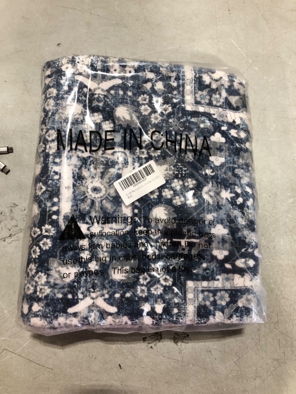 Photo 1 of FOFARY Blue Rug 3'x5' Boho Area Rug for Living Room Bedroom Kitchen Bathroom Hallway Office Vintage Rug Washable Non Slip Carpet Floor 3'x5' Gray/Navy Blue