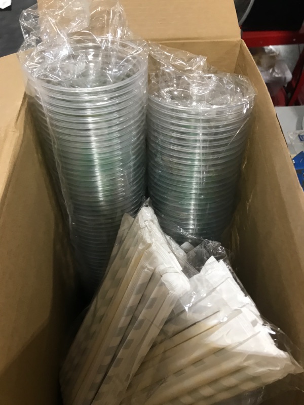 Photo 2 of 100 Pcs Jamaica Plastic Cups Set 16 oz Disposable Cups with Lids and Paper Straws 