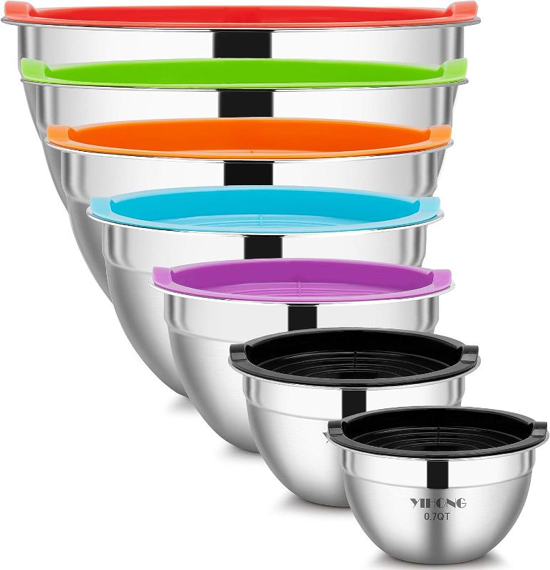 Photo 1 of 7 Piece Mixing Bowls with Lids for Kitchen, Stainless Steel,Ideal for Baking, Prepping, Cooking and Serving Food, Nesting Metal Bowls for Space Saving Storage