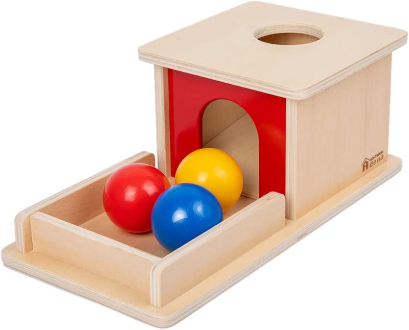 Photo 1 of Adena Montessori Full Size Object Permanence Box with Tray Three Balls Montessori Toys for 6-12 Month Infant 1 Year Old Babies Toddlers 