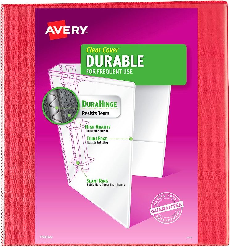 Photo 1 of Avery Durable View 3 Ring Binder, 2 Inch Slant Rings, 1 Coral Binder (17817) 