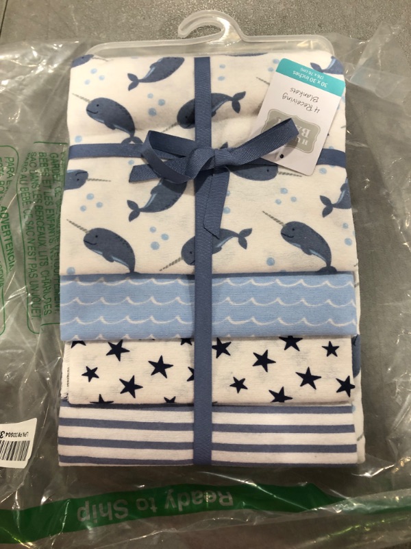 Photo 2 of Hudson Baby Unisex Baby Cotton Flannel Receiving Blankets, Narwhal, One Size Narwhal One Size