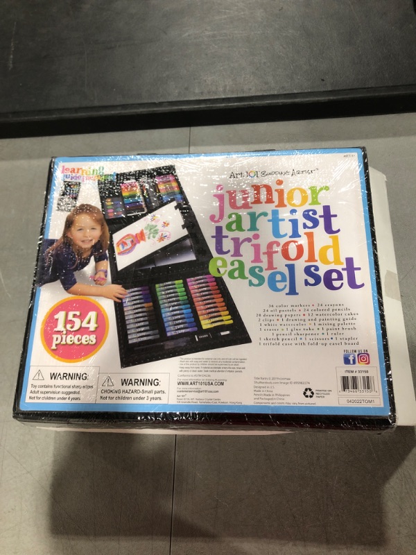 Photo 2 of Art 101 USA Budding Artist 154 Pc Junior Artist Trifold Easel Set, Includes markers, crayons, oil pastels, watercolor paints, and colored pencils, Case, pop up easel, Portable Art Studio , White Trifold Easel Art Set