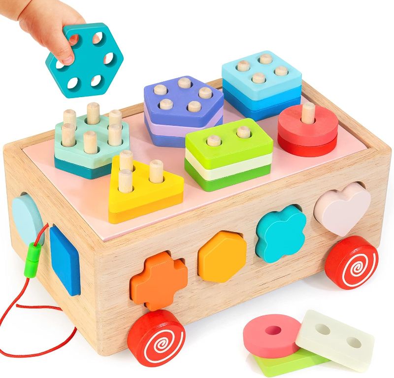 Photo 1 of Bravmate Shape Sorter Learning Toys for Toddlers 18M+, Wooden Stacking Blocks Montessori Toys for 2 3 Year Old Colorful Activity Cube Learning & Education Preschool Toys Baby Boy Girl Gifts 