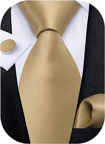 Photo 1 of DiBanGu Mens Solid Tie Set Satin Necktie Hanky Cufflinks Set Party Wedding Business