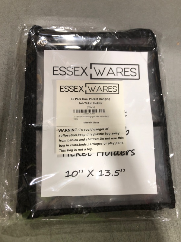 Photo 2 of 15 Pack Dual Hanging Job/Shop Ticket Holder (Black) - by Essex Wares - Use in Your Business or in a Classroom. Fits Standard 8.5 X 11 Sheets of Paper Plus Front Pocket to Store Small Items.
