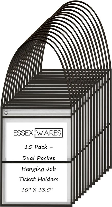 Photo 1 of 15 Pack Dual Hanging Job/Shop Ticket Holder (Black) - by Essex Wares - Use in Your Business or in a Classroom. Fits Standard 8.5 X 11 Sheets of Paper Plus Front Pocket to Store Small Items.
