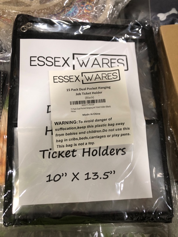Photo 2 of 15 Pack Dual Hanging Job/Shop Ticket Holder (Black) - by Essex Wares - Use in Your Business or in a Classroom. Fits Standard 8.5 X 11 Sheets of Paper Plus Front Pocket to Store Small Items.
