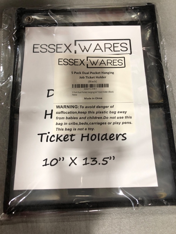 Photo 2 of 5 Pack Dual Hanging Job/Shop Ticket Holder (Black) - by Essex Wares - Use in Your Business or in a Classroom. Fits Standard 8.5 X 11 Sheets of Paper Plus Front Pocket to Store Small Items.